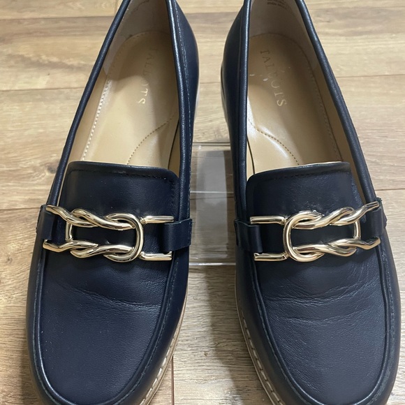 Talbots LAURA LINK NAPPA LOAFERS Dark Blue with Metallic Chain Accent - Picture 5 of 9